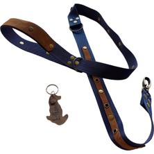 Balkonda Köpek gezdirme tasması kolon nubuk deri lacivert taba rengi zımbalı uzunluk:120cm genişlik:3cm dog leash B5-5