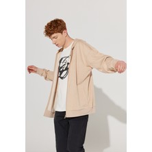 ALTINYILDIZ CLASSICS Erkek Sütlü Kahve Oversize Fit Bol Kesim Kapüşonlu Yaka %100 Pamuk Fermuarlı Sweatshirt