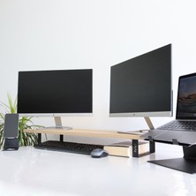 Hansdocom Hansdo Dual Monitör Standı – Ikili Monitör Standı – Monitör Yükseltici – Mdf Lam – Safir Meşe – Wms2