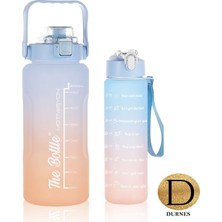 Durnes - The Bottle Motivasyonel 2li Pipetli Stickerli Su Matarası Su Şişesi Suluk 2LT+900ML Yavrulu Tritan Su Şişesi Suluk Motivasyon Set
