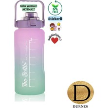 Durnes - The Bottle Motivasyonel 2li Pipetli Stickerli Su Matarası Su Şişesi Suluk 2LT+900ML Yavrulu Tritan Su Şişesi Suluk Motivasyon Set