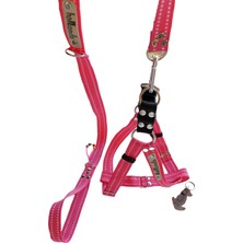 Balkonda Köpek göğüs tasması gezdirme kayışlı takım pembe kolon genişlik:2,5cm göğüs ölçüsü:45-70cm ayarlamalı gezdirme kayışı:120cm dog harness TB3-6