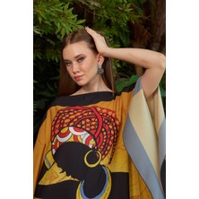 Marina Boutique Sarı Krep Kumaş Kadın Desenli Abaya
