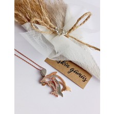 925 Ayar Gümüş Zirkon Taşlı Üçlü Gold Yunus Trend Kadın Kolye Sevgililer Günü Hediye