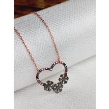 925 Ayar Gümüş Siyah Mineli Zirkon Taş Gold Kalpli Kar Tanesi Trend Kadın Kolye Sevgililer Günü Hediye1