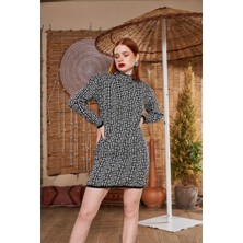 Marina Boutique Triko Kumaş Siyah Biye Detaylı Elbise