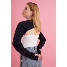 Mirach Parmak Detaylı Boyunluklu Kolluk - Siyah (Crop Body Uzun Kollu Balıkçı)