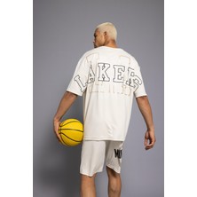DeFactoFit NBA Los Angeles Lakers Oversize Fit Bisiklet Yaka Kısa Kollu Tişört A6753AX23HS