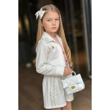 Riccotarz Kız Çocuk Inci Detaylı Güpür Işlemeli Çiçek Baskılı 5'li Beyaz Alt Üst Takım