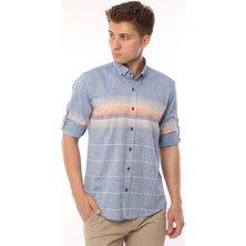 Fitmens Slim Fit Uzun Kol Panolu Keten Hediye Kutulu Kolay Ütülenebilir Erkek Gömlek(A.34) - Turuncu