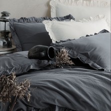 Macas Home Graphite Pamuklu Fırfırlı Çift Kişilik Nevresim Takımı 200 x 200 cm