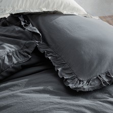 Macas Home Graphite Pamuklu Fırfırlı Çift Kişilik Nevresim Takımı 200 x 200 cm