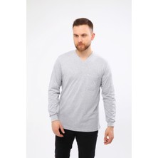 Çamdalı Iş Elbiseleri V Yaka Gri Uzun Kollu Sweatshirt Süprem Iş Tişörtü