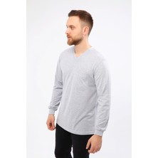 Çamdalı Iş Elbiseleri V Yaka Gri Uzun Kollu Sweatshirt Süprem Iş Tişörtü