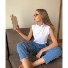 Mirach Beyaz Balıkçı Yaka Crop Bluz