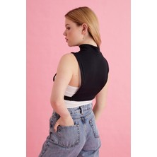 Mirach Dik Yaka Kolsuz Yarım Crop Boyunluk - Siyah