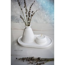 Ersu Store  Beyaz Renk 3 Parça Tealight Vazo Tepsi Seti
