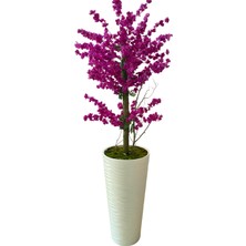 Cihan Çiçekçilik Mor Bahardalı 200 cm Yapay Ağaç 80X40 Beyaz Kumsal Saksı