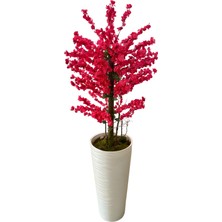 Cihan Çiçekçilik Fuşya Bahardalı 200 cm Yapay Ağaç 80X40 Beyaz Kumsal Saksı