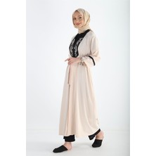 Plistre 2130_Nakışlı Beli Kuşaklı Tesettür Ferace