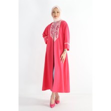 Plistre 2130_Nakışlı Beli Kuşaklı Tesettür Ferace