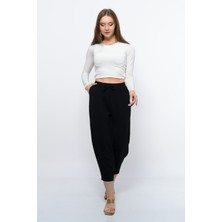 Sh Mağazacılık Ince Yazlık Kadın Yüksek Bel Rahat Salaş Pamuklu Slouchy Fit Basic Beli Lastikli Bilek Boy Pantolon