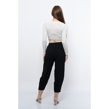 Sh Mağazacılık Ince Yazlık Kadın Yüksek Bel Rahat Salaş Pamuklu Slouchy Fit Basic Beli Lastikli Bilek Boy Pantolon