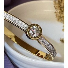 Lola Jewelry Lolajewelry Luxury Steel Gold Renk Çelik Taşlı Kelepçe Bileklik