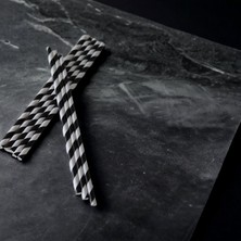 KRM Ambalaj 6 x 197 cm Siyah Beyaz Çizgili Sargılı Kağıt Pipet 100 Adet