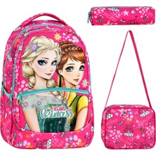 Çantaland 3’lü Ilkokul Frozen Desenli, Kız Çocuk Beslenmeli ve Kalemlikli Okul Çantası
