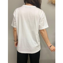 Sinhan Sarı New York Baskılı Oversize Kısa Kollu Bisiklet Yaka T-Shirt