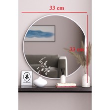 Olcay Aksesuar Beyaz Dekoratif 33CM Yuvarlak Ayna Antre Hol Koridor Duvar Aynası Salon Mutfak Banyo Wc Ofis Aynası