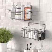 Tekno-tel Teknotel Yapışkanlı 2 Adet Banyo & Mutfak Rafı Mat Siyah