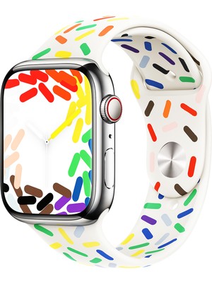 NovStrap Apple Watch 38 40 41 mm Seri 3 4 5 6 7 8 9 Se İle Uyumlu Kordon Pride Gökkuşağı Silikon