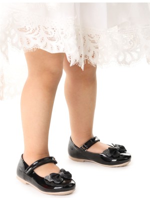 Kiko Kids Taşlı Cırtlı Kız Çocuk Fiyonklu Babet Ayakkabı Ege 204 Rugan