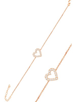 Söğütlü Silver Gümüş Rose Zirkon Taşlı Kalp Bileklik