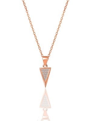 Söğütlü Silver Gümüş Rose Zirkon Taşlı Özel Tasarım Üçgen Kolye