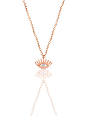 Söğütlü Silver Gümüş Rose Zirkon Taşlı Kirpikli Göz Kolye