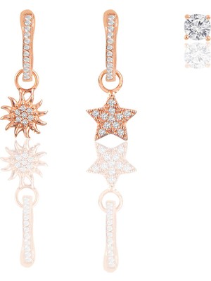 Söğütlü Silver Gümüş Rose Zirkon Taşlı Yıldız, Güneş ve Tektaşlı Kombin Küpe