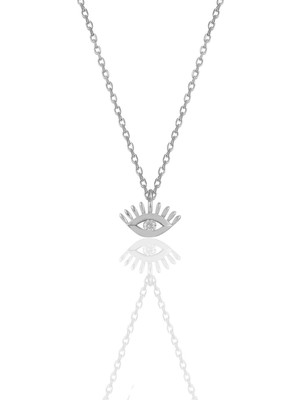 Söğütlü Silver Gümüş Rodyumlu Zirkon Taşlı Kirpikli Göz Kolye