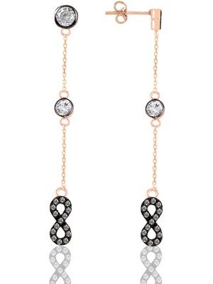 Söğütlü Silver Gümüş Rose Zirkon Taşlı Sonsuzluk Zincir Küpe