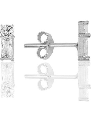 Söğütlü Silver Gümüş Rodyumlu Baget Kesim Zirkon Taşlı Küpe