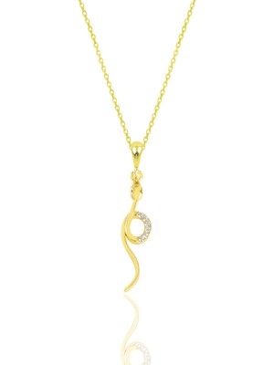 Söğütlü Silver Gümüş Altın Yaldızlı Zirkon Taşlı  Yılan Kolye