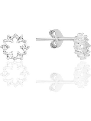 Söğütlü Silver Gümüş Rodyumlu Zirkon Taşlı Kar Tanesi Küpe