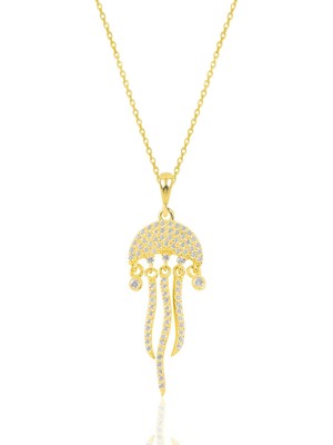 Söğütlü Silver Gümüş Altın Yaldızlı Zirkon Taşlı Deniz Anası Figürlü Kolye