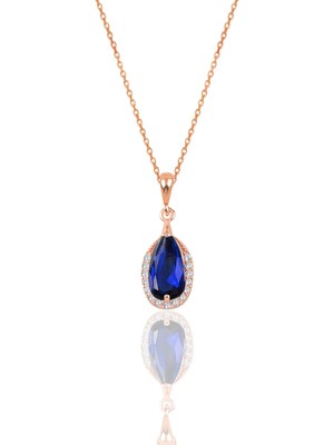Söğütlü Silver Gümüş Rose Safir ve Zirkon Taşlı Damla Modeli Kolye