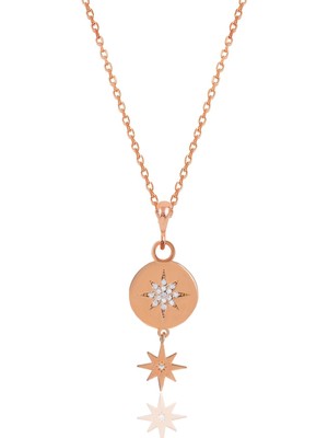 Söğütlü Silver Gümüş Rose Zirkon Taşlı Kuzey Yıldızı Kolye
