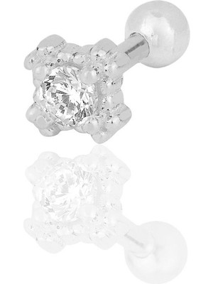 Söğütlü Silver Gümüş Rodyumlu Zirkon Tek Taşlı Tragus Helix Piercing Küpe