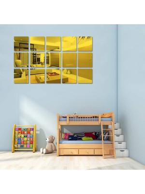 Ata Pleksi Dekoratif Kare Altın Ayna Pleksi Aynalı Duvar Dekoru (20X20CM) 5'li Paket