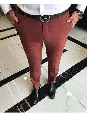 Terzi Adem Italyan Stil Slim Fit Erkek Kumaş Pantolon Kiremit T9723